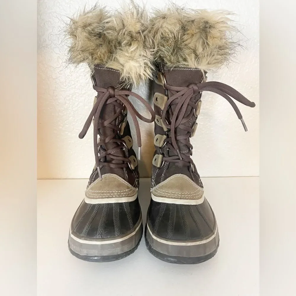 SOREL Joan Of Artic Snow Boots Women's 6 Brown Faux Fur Waterproof Insulated